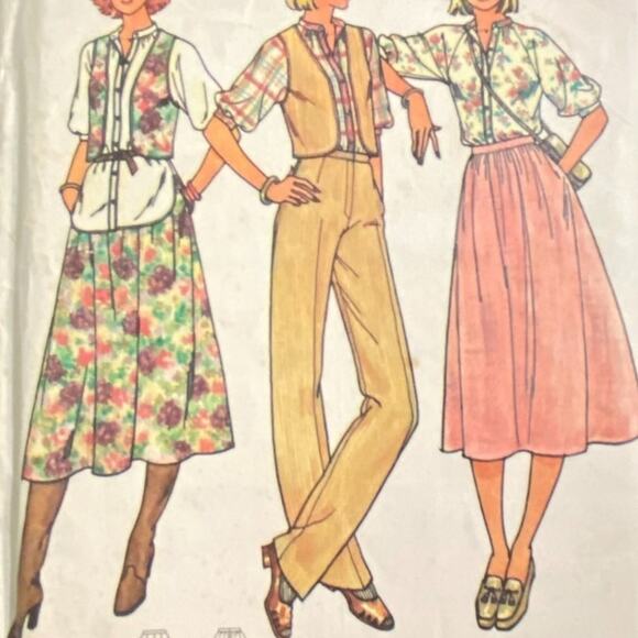 Butterick 6300 Pattern Top Vest Skirt Pant Miss 10 Vintage Long Side Pockets 70s - Picture 1 of 7